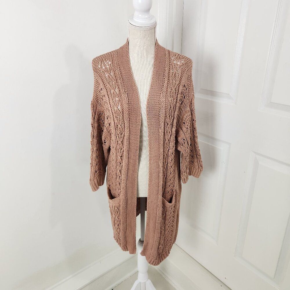 Johnny Was Sweater Womens M Neutral Beige Calme Cardigan Tunic Boho Western - Picture 1 of 13